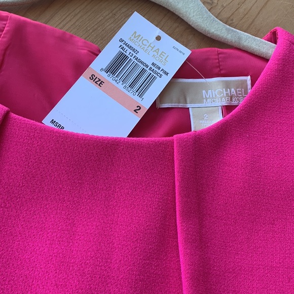 NWT 🌸 Michael Kors Hot Neon Barbicore Barbie 💕 Pink Peplum Flare Hem Top Sz 2 - Picture 4 of 16